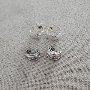 Set of Silver-Tone Filigree Hoop Earrings with Crystal Accents